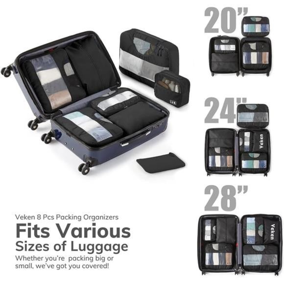 8Pcs Packing Cubes for Suitcases Organizer Bags Set for Travel Essentials Bags - Picture 4 of 6
